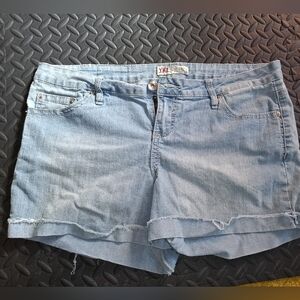 YMI Light Blue Frayed Hem Denim Shorts Size 16